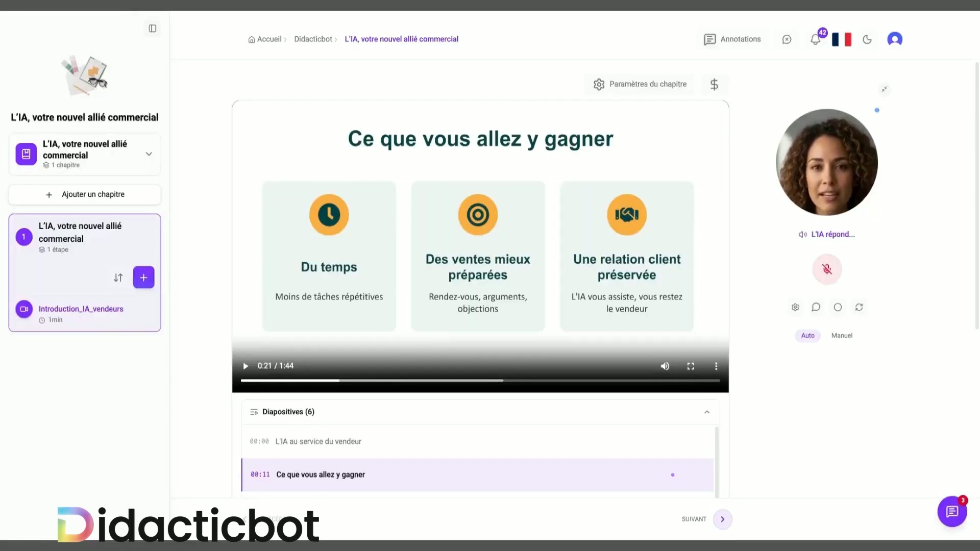 Extrait de la démonstration avec la zone de dialogue sous le lecteur.
