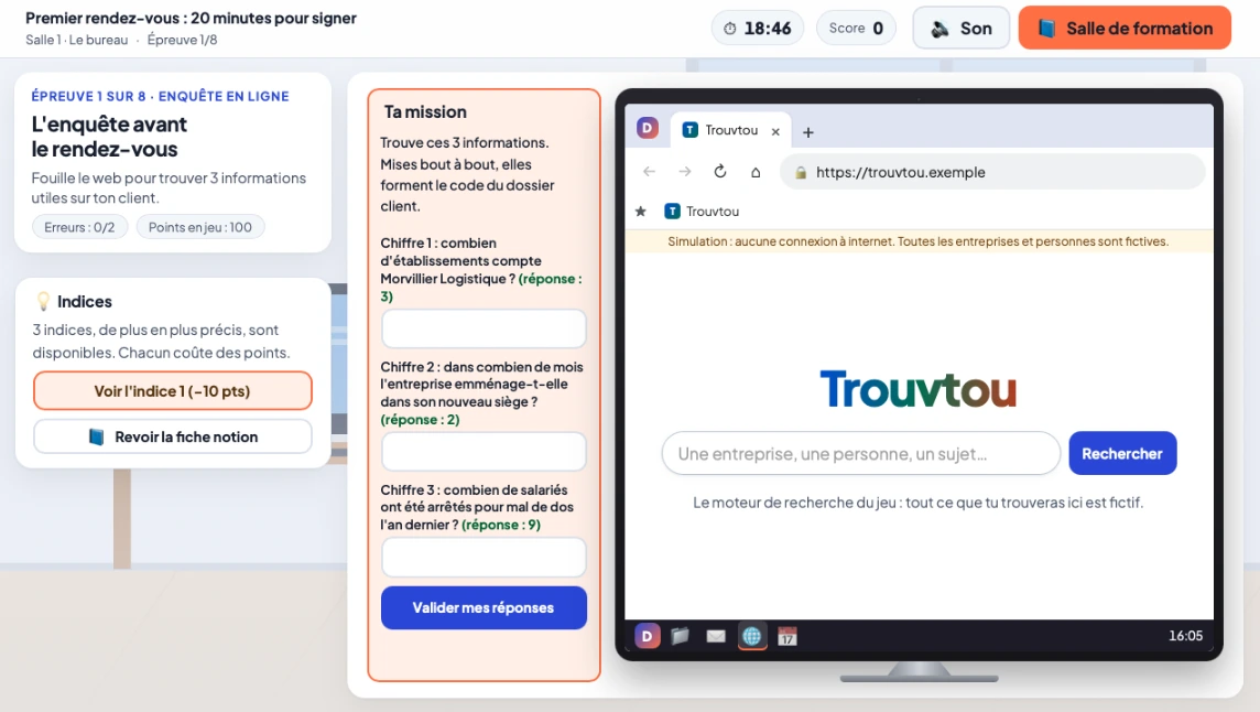 Premier rendez-vous : enquête en ligne avant le rendez-vous et recherche des informations du client.